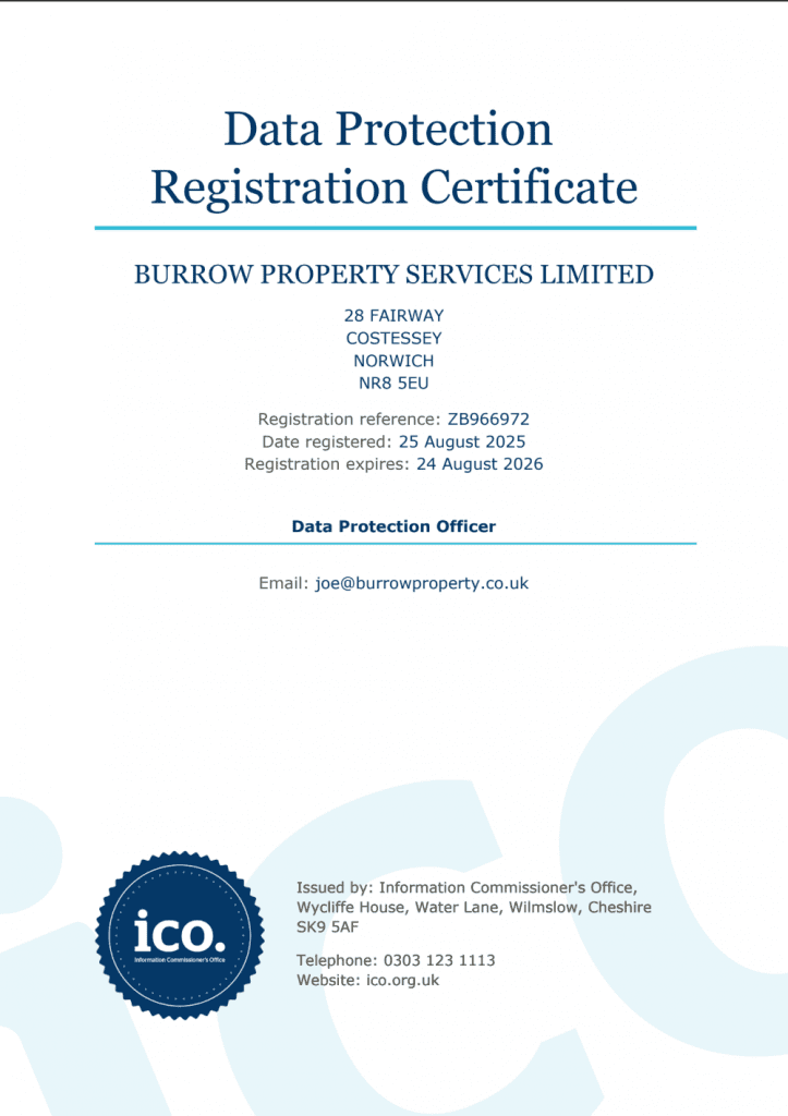 ICO certificate to prove membership of the Information Commissioner's Office for handling GDPR as a property manager. Certificates.